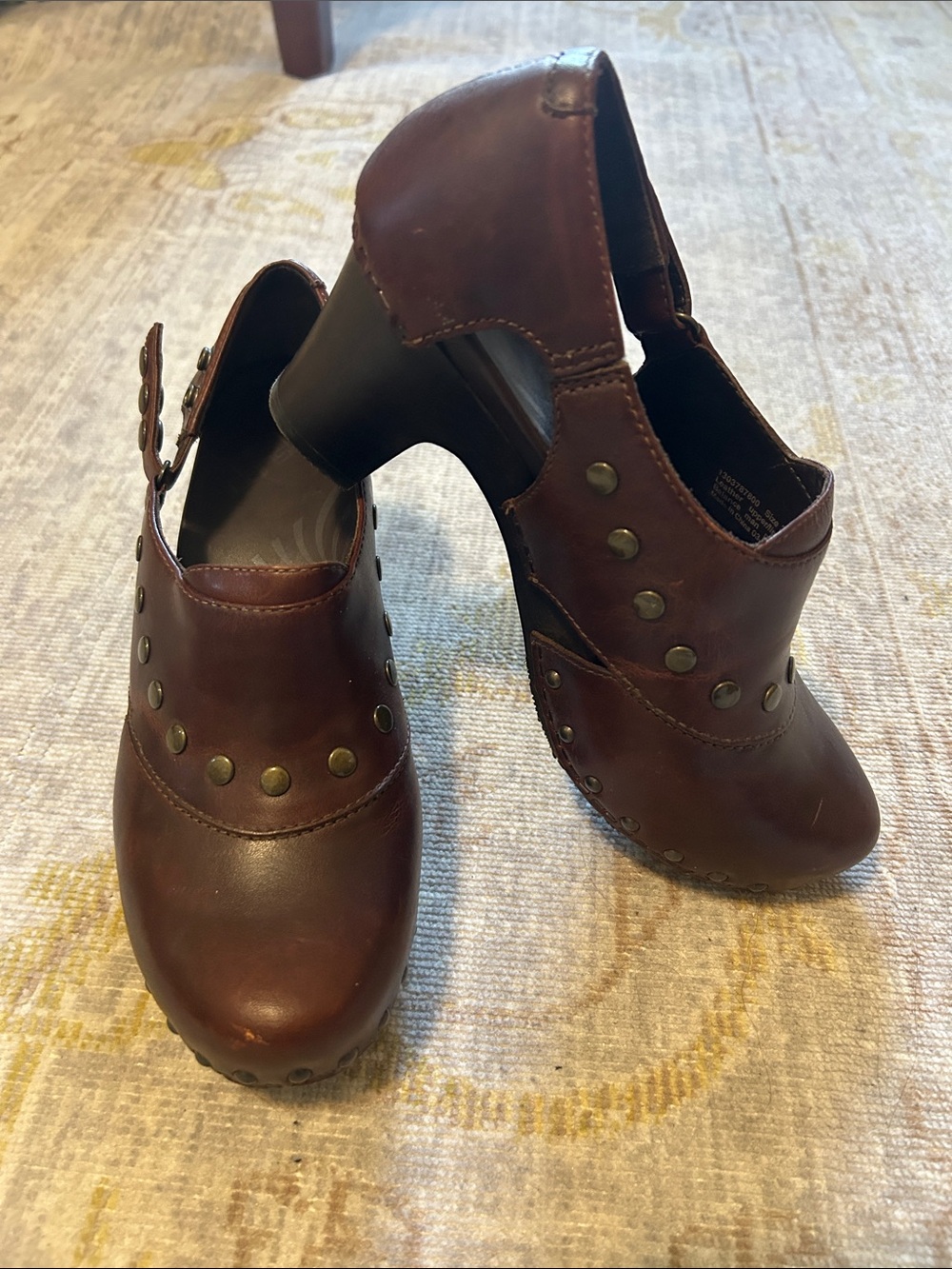 Women’s Dansko Brown Leather Studded Heel Clogs